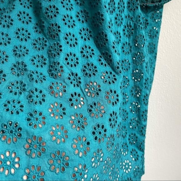 Bonpoint Saturated Teal Peep Hole Floral Design Cotton Girls Size XS - Picture 2 of 7